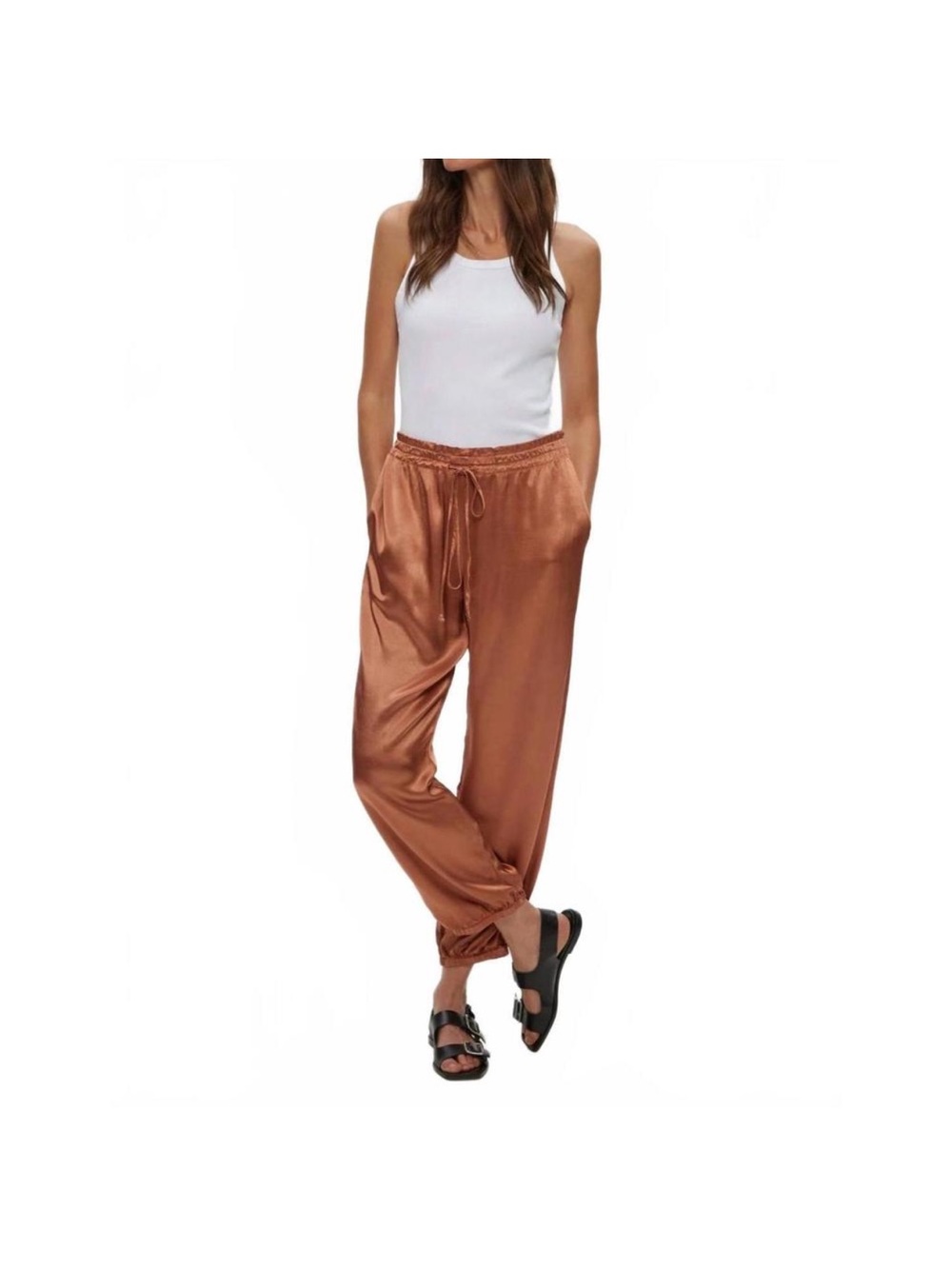 NEW Michael Stars Satin Drawstring Jogger Pants - Copper NWT